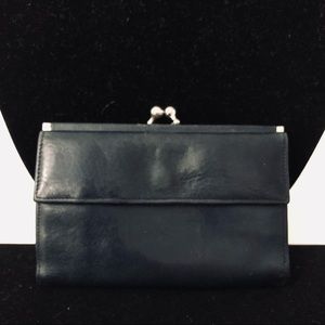 VINTAGE Trifold Kiss-clasp Genuine Leather Wallet